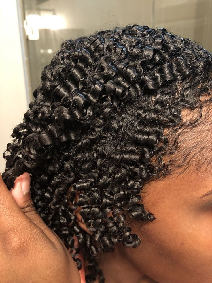 Shea butter, rice water, black soap shampoo, growth oil, and scalp stimulator in a natural hair care bundle by butterbloom
