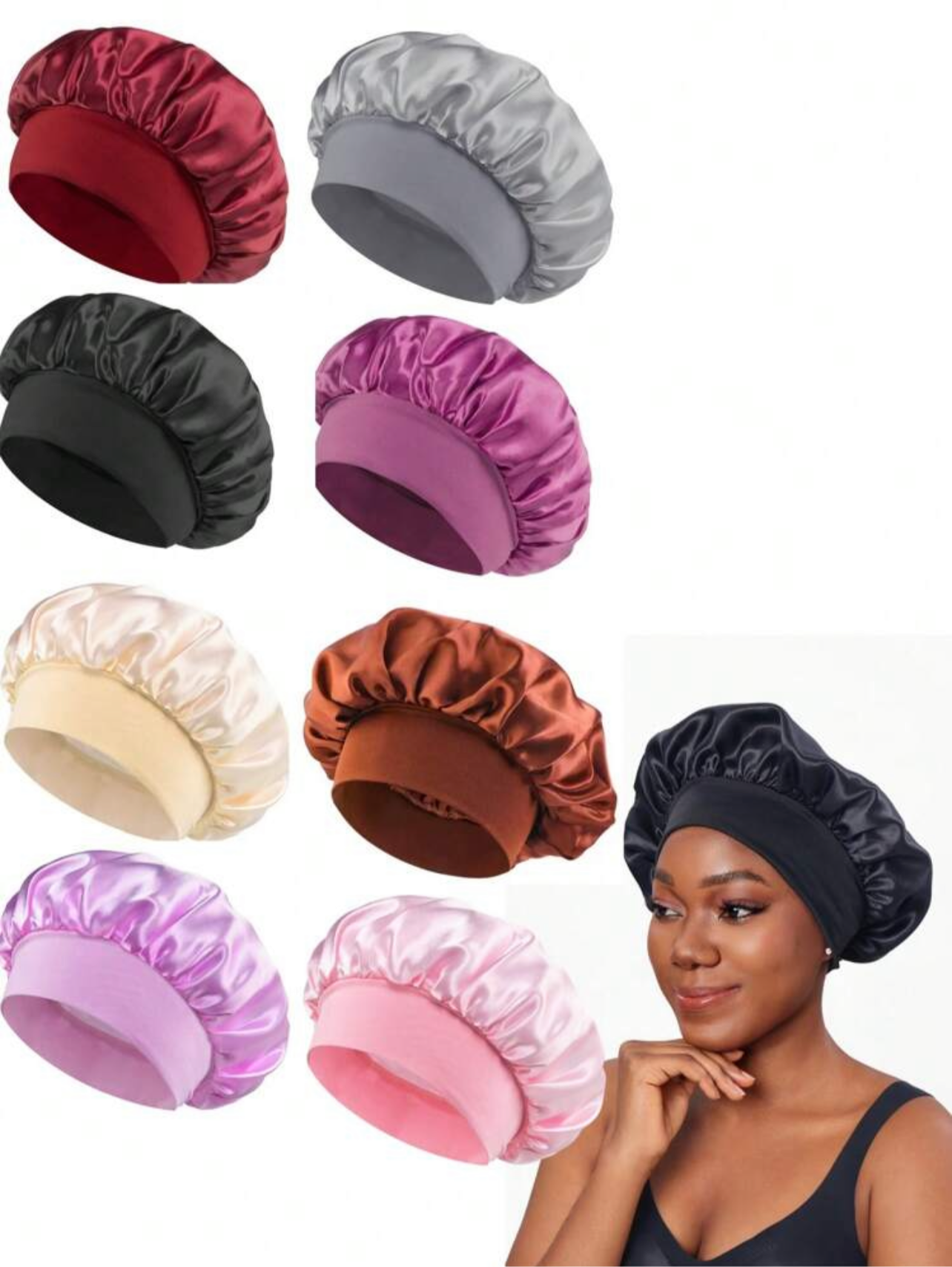 Butterbloom solid color satin bonnet, showcasing a casual and comfortable sleep cap design on a neutral background.