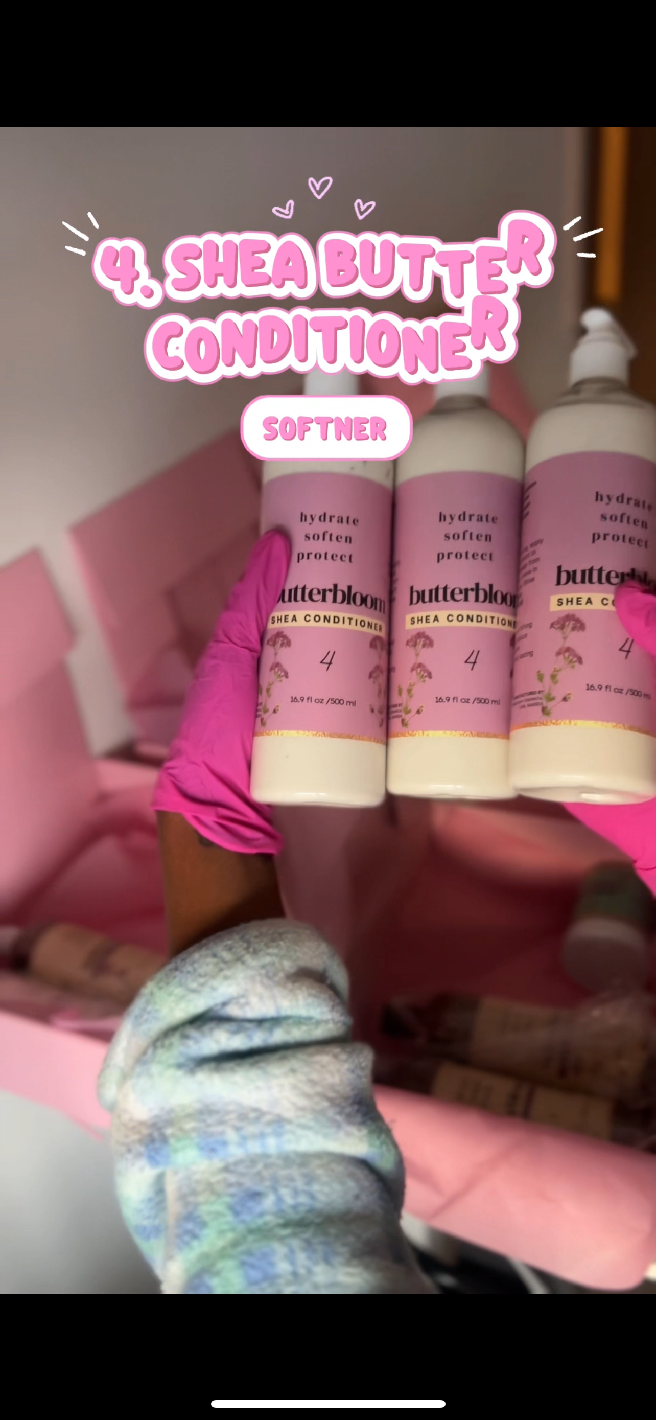 Butterbloom Shea Conditioner in a bottle, featuring a creamy texture and natural ingredients for healthy hair.