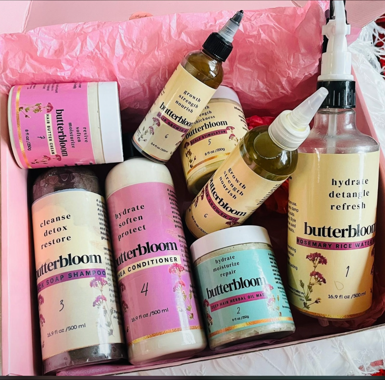 Hair Growth Bundle - Natural Hair Care Routine | Shea butter, Ricewater, African Black Soap Shampoo, Growth oil & Scalp Stimulator