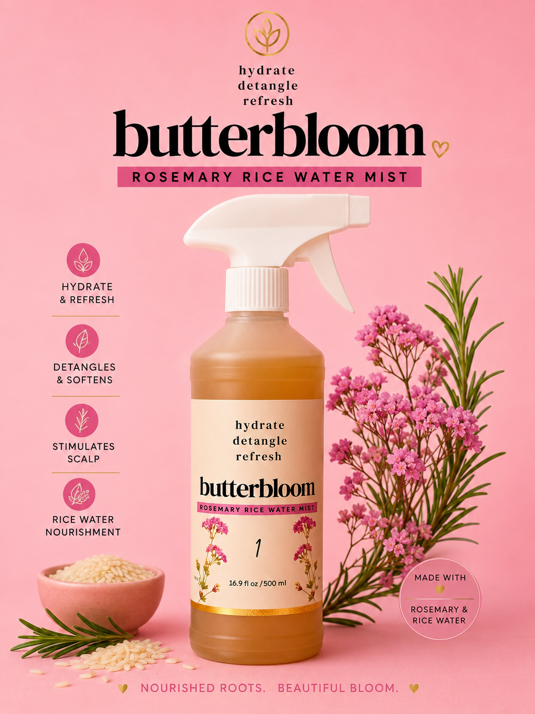 Rosemary Rice Water for Hair Growth -Handmade, Small-Batch Treatment